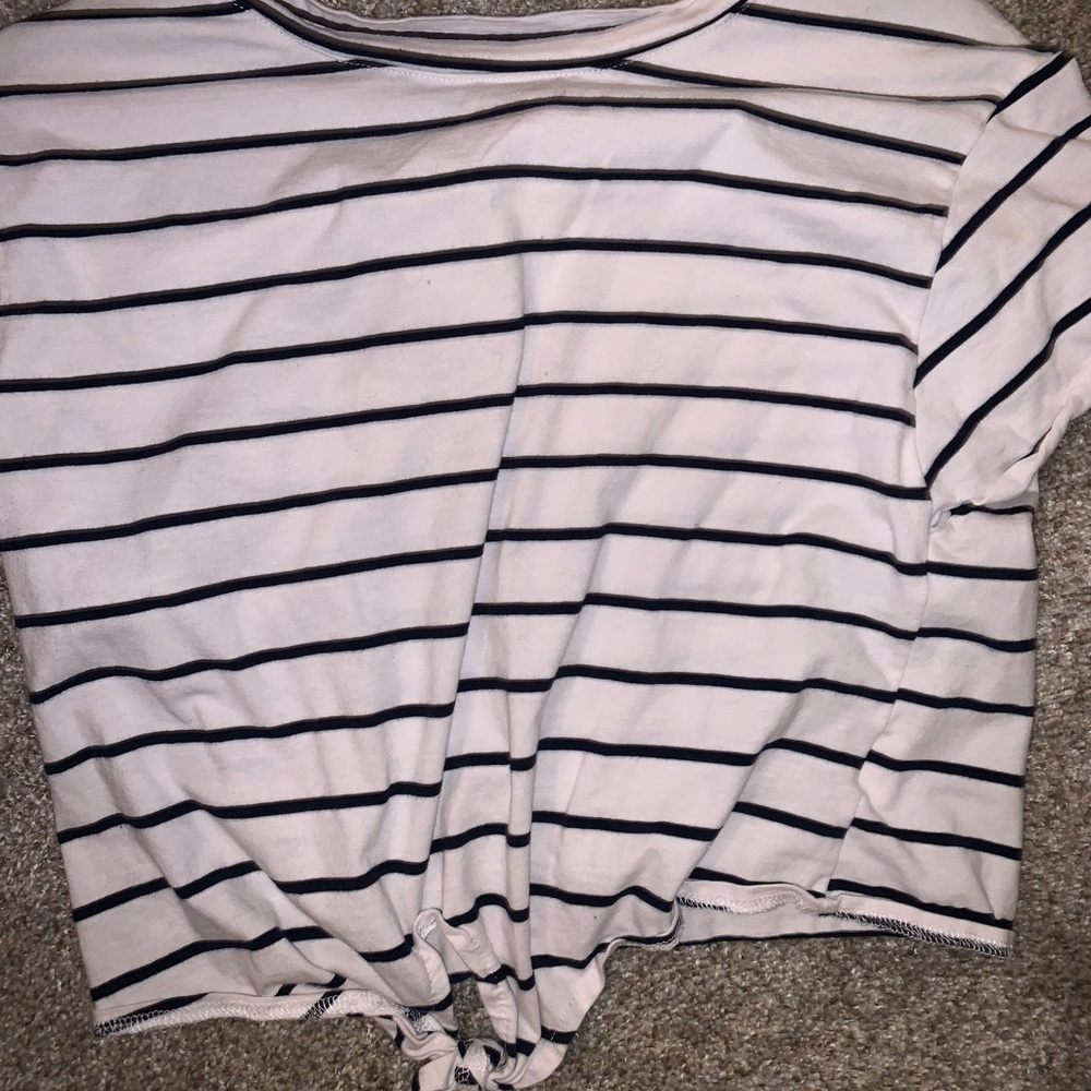 stripped tie in front shirt